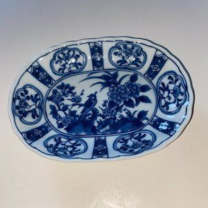 Andrea by Sadek Signed. Delft Small white and blue bird design dish. Vintage